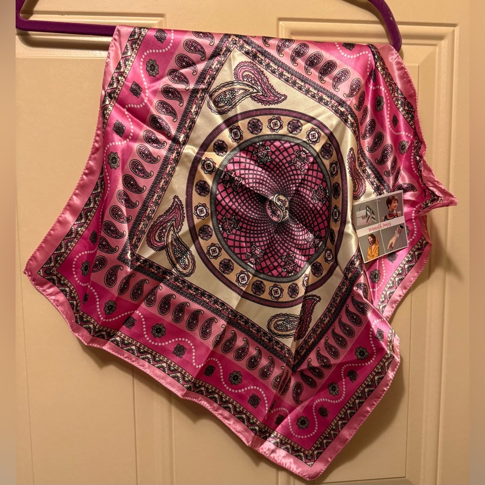 Kenneth Jones Pink Paisley Satin Square Scarf NWT